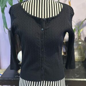 Black Ribbed Button-Up Sweater